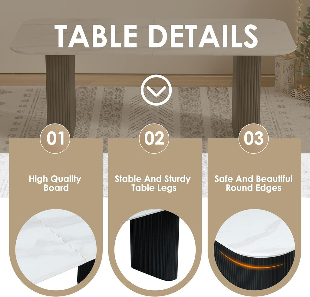 Faux Marble Oval Dining Table, 71" Modern Kitchen Table for 4-6 People, Easy to Assemble Accent Dining Table with