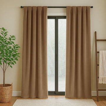 Velvet Curtains, Thermal Insulated Gold Brown Blackout Curtains for Living Room Bedroom Curtain Set