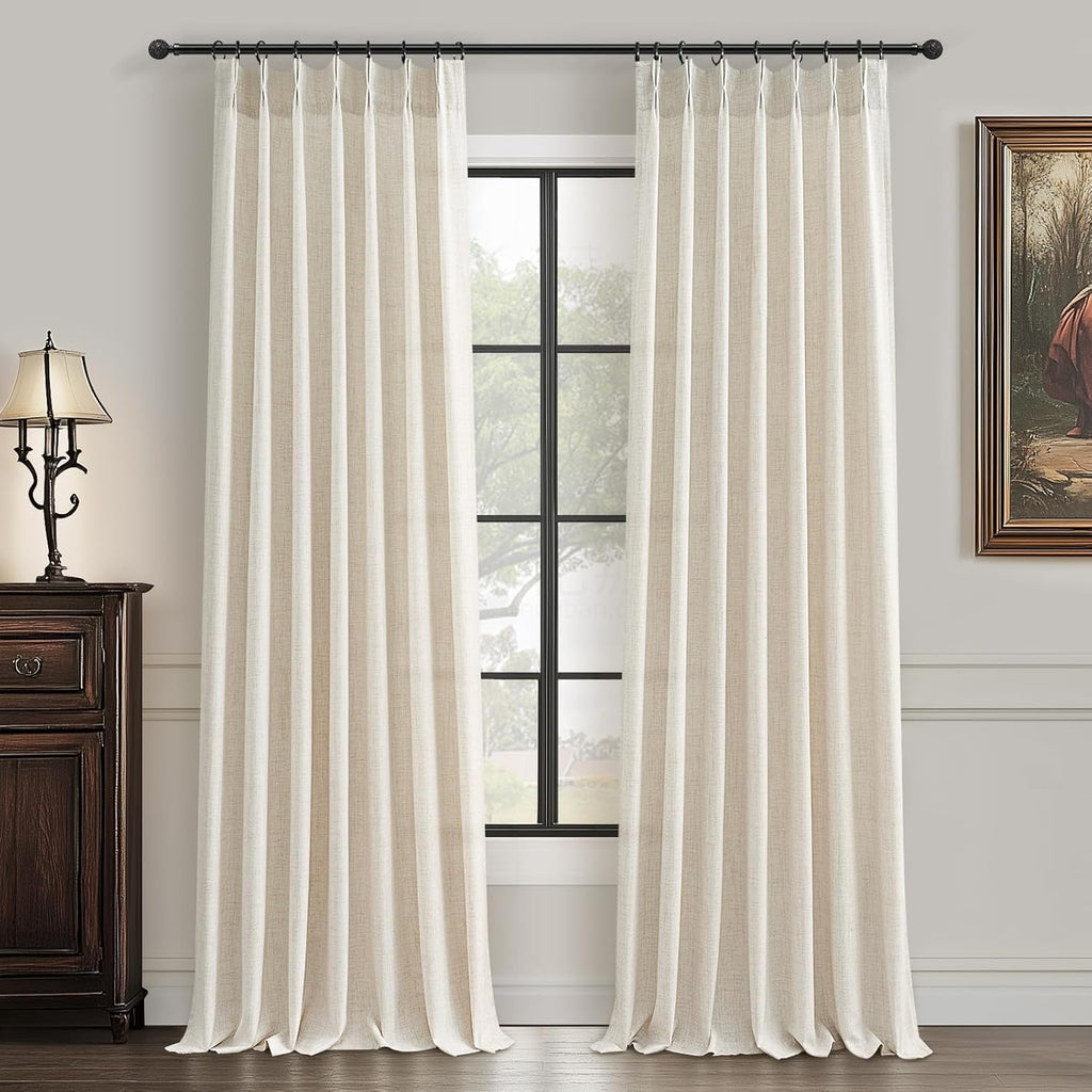 Pinch Pleated Linen Curtains for Living Room Bedroom, Light Filtering Boho Window Drape 2
