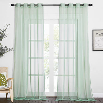 Sage Green Sheer 120 inch Long Curtains Voile Textured, Grommet Soft Voile Sheer Window Treatments Lightweight & Airy