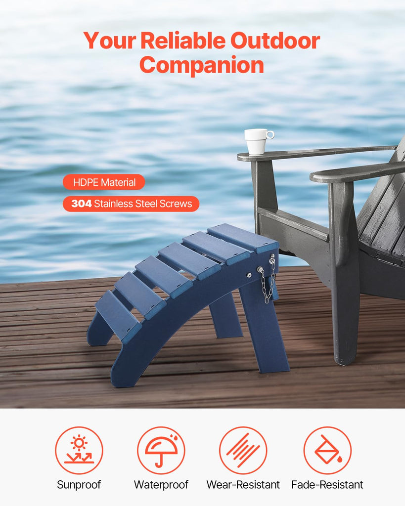 Adirondack Ottoman Set of 2, 18.7L x 18.9W x 13.8H Inch HDPE Plastic Folding Adirondack Ottoman, Weather-Resistant