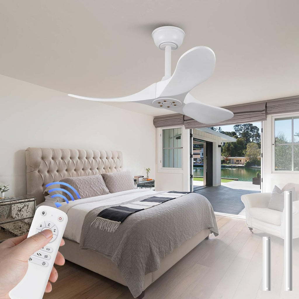Inspired Maverick Style 36 Inch Solid Wood Ceiling Fan with Remote,White Ceiling Fan no Light,6 Speeds,Noiseless,Reversible DC Motor,Modern Ceiling Fans without Lights for Outdoor Indoor Bedroom Farmhouse,Patios