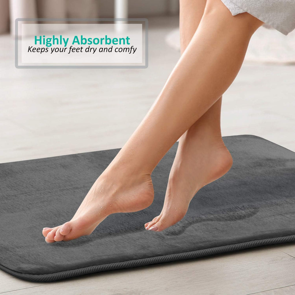3 Piece Bathroom Rugs Bath Mat Set, Velvet Memory Foam Bath Mats - Non-Slip, PVC Backing Bath Rugs, Washable - Dries