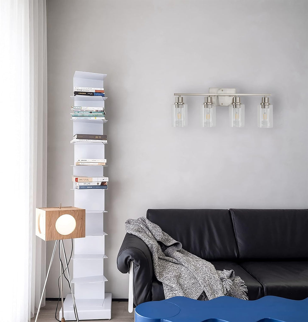 4-Light Bathroom Light Fixtures, Brushed Nickel Vanity Light with Clear Glass Shade, Modern Wall Sconce for Mirror