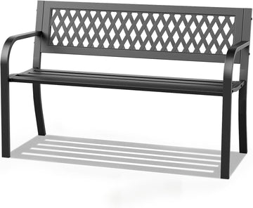 Garden Bench, Outdoor Metal Park Bench with Backrest and Armrests, 500 Lbs Static Load Tested, Black Patio Bench for