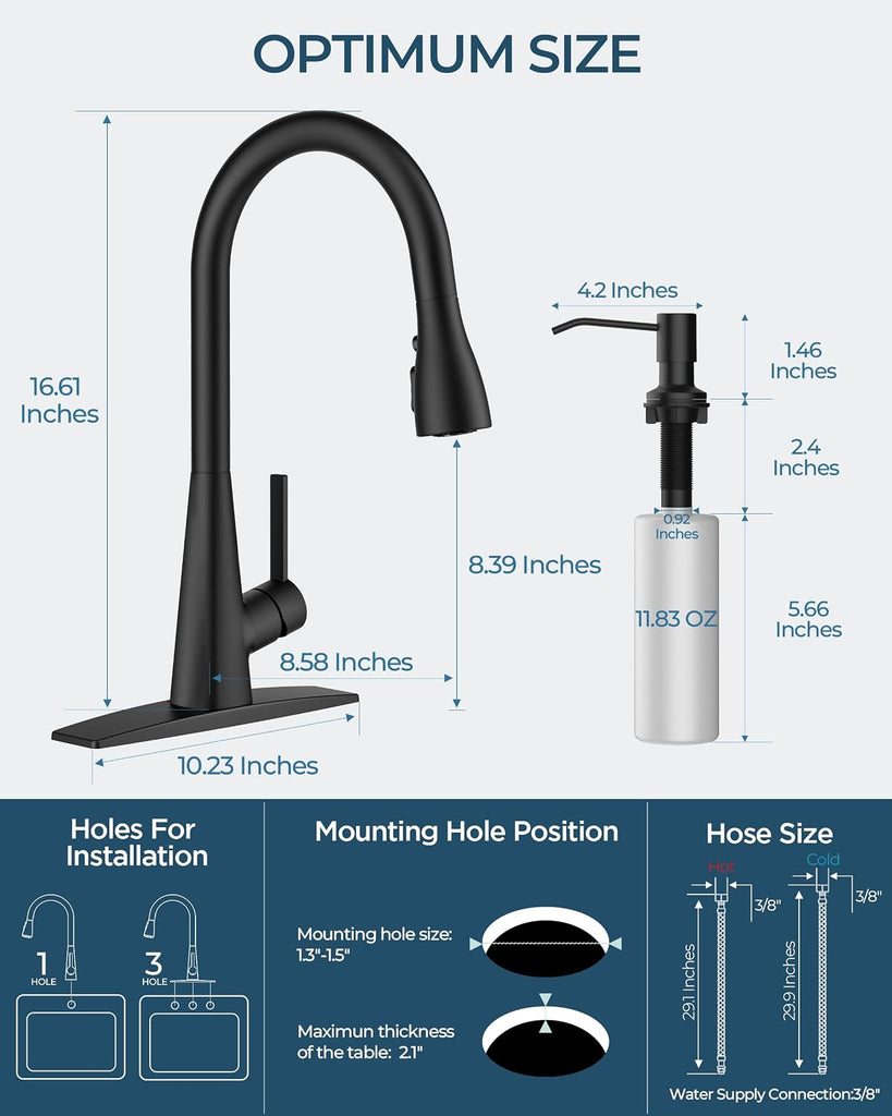 Kitchen Faucet with Soap Dispenser, 4-Function Pull Down Sprayer