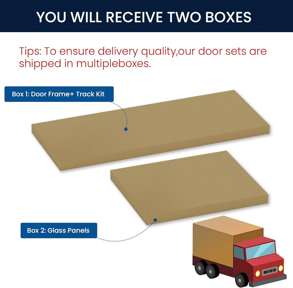 Sliding Closet Door for 72" x 80" Opening, 3-Lite Frosted Glass MDF Barn Door with Hardware Kit Set,