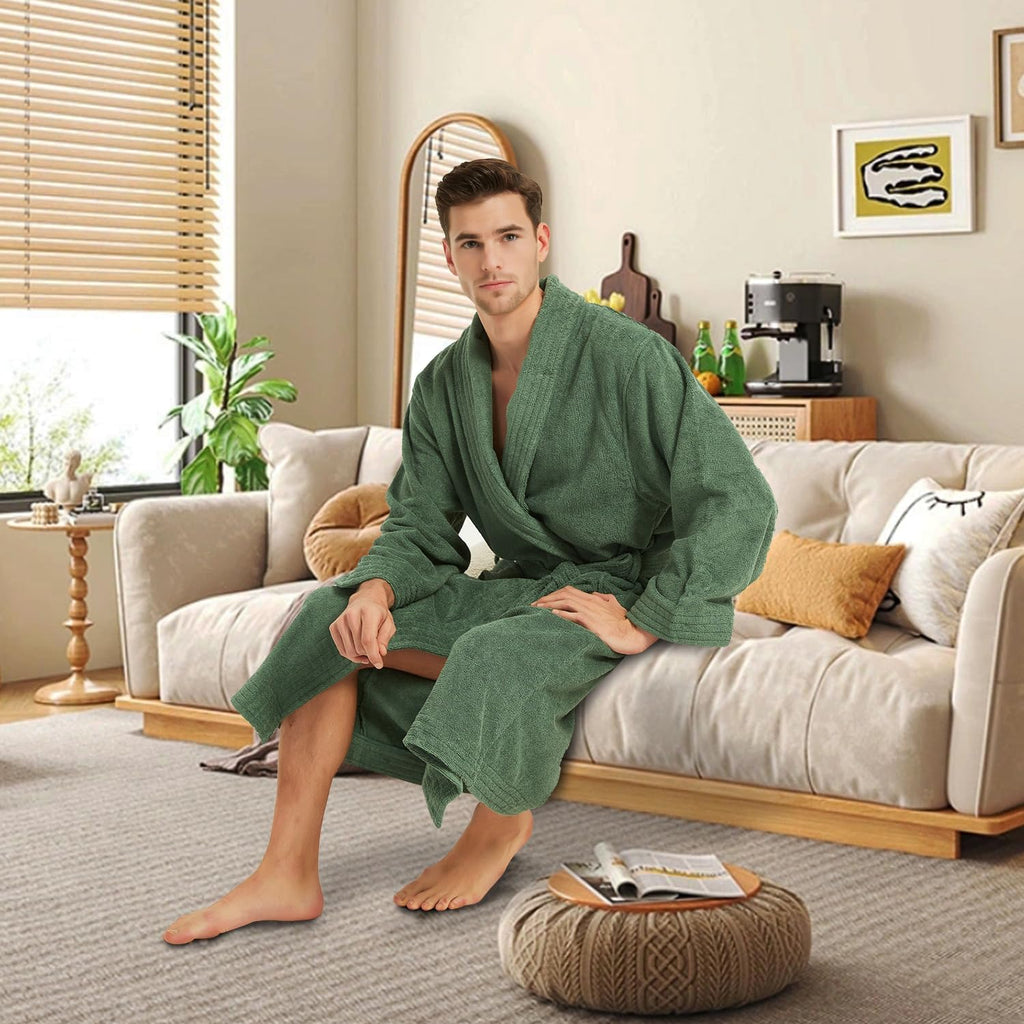 Bathrobe Mens,Premium Thick Terry Cloth Bathrobe,Towel Bath robe Long-Staple Combed Men's Cotton Robe