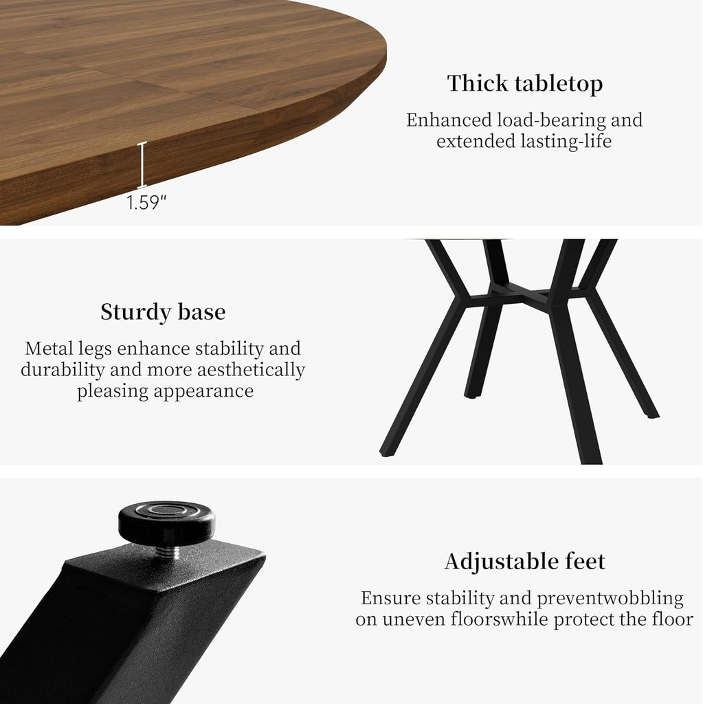 43.2"-59.1" Extendable Round Dining Table for 4-6 People, Modern Kitchen Oval Dining Table with Flexible Leaves Space