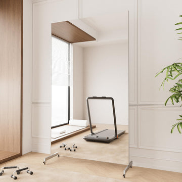 Gym Mirror 360° Swivel on Wheels, 79" X 47" Extra Large Full Body Rolling Mirror for Yoga, Nano Film Super