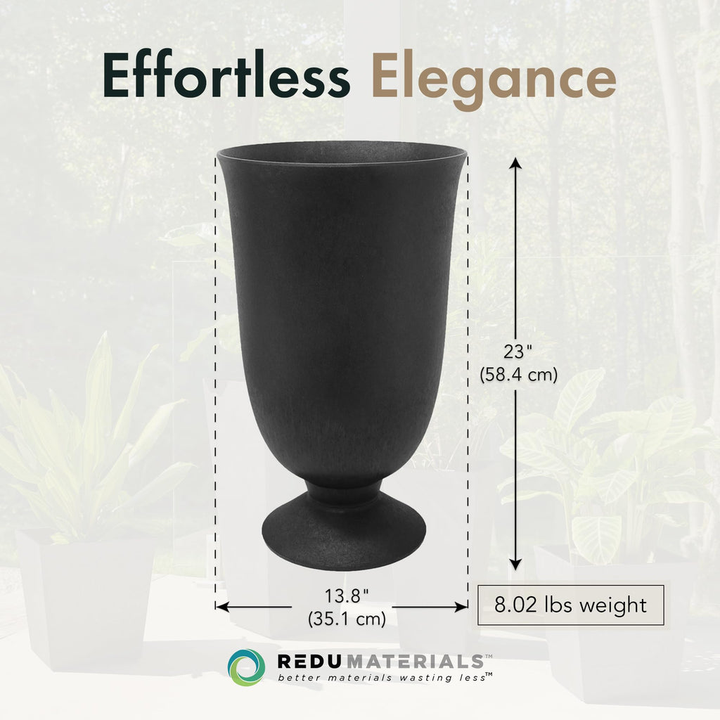 Cadence Self-Watering Urn Planter, Black, 14" x 23"