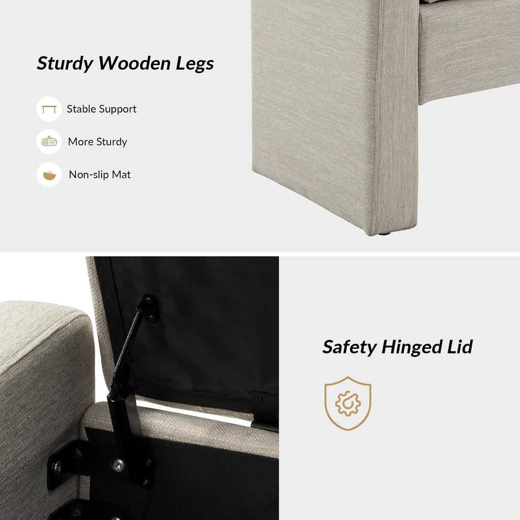55" Modern Upholstered Storage Bench with Tufted Seat, Fabric Ottoman Bench , or Living Room, Soft Close Hinge,Beige