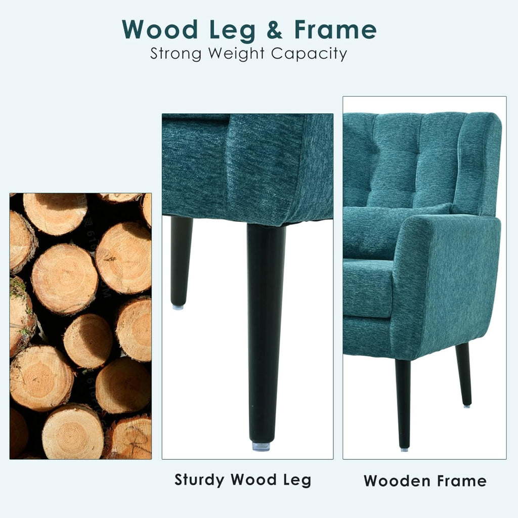 Modern Accent Chair Chenille Armchair with Pillow, Upholstered Arm Chairs with Solid Wood Legs, Soft Padded Lounge