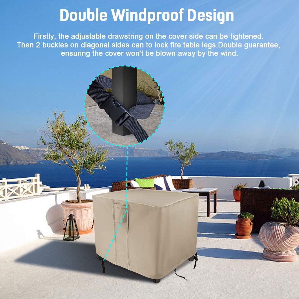 Fire Pit Cover, 32 inch Outdoor fire pit cover square Beige