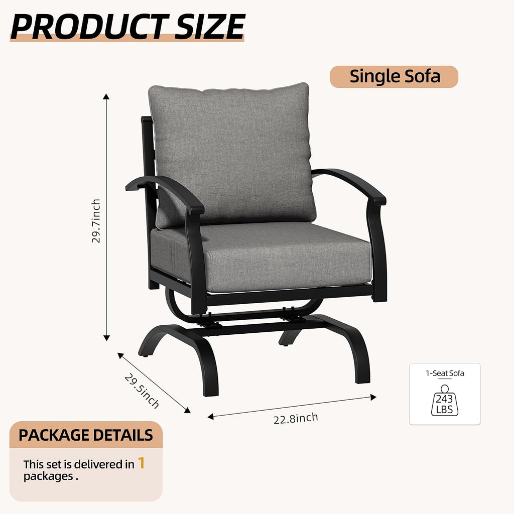 2 Pieces Patio Furniture Set, Outdoor Metal Rocking Chair, Patio Bistro Set Rocker with Thickened Cushions for Porch