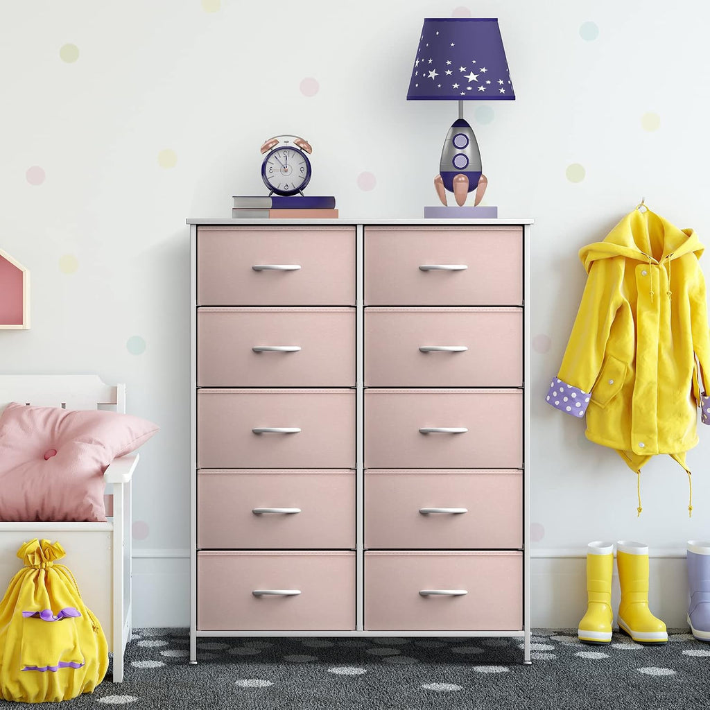 Kids Dresser with 10 Drawers - Storage Unit Organizer Chest for Clothes - Bedroom, Kids Room, Nursery, & Closet