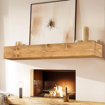 60'' Fireplace Mantel, 6'' Thick Pine Wood Floating Shelf, Wood