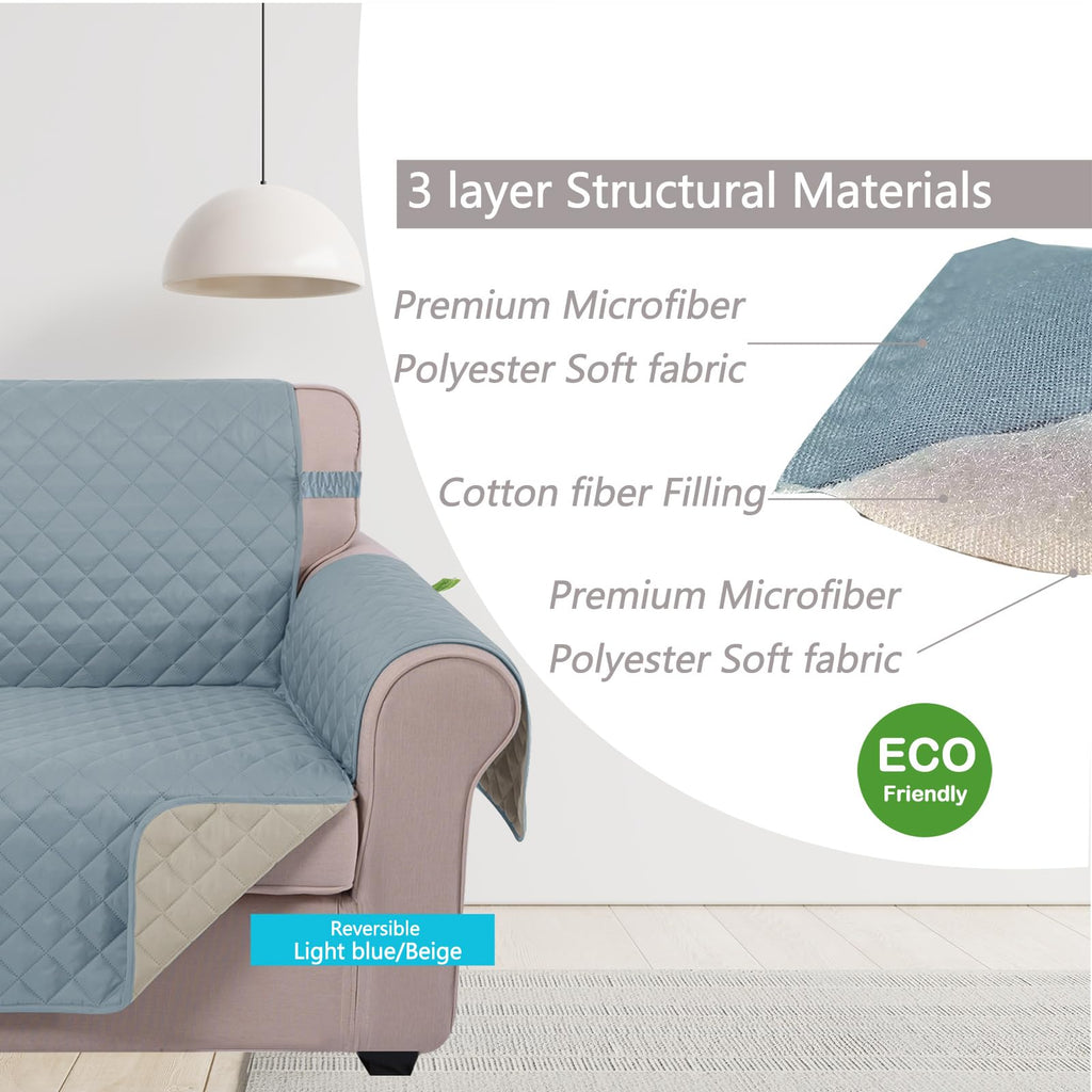 Reversible Recliner Chair Covers, Light Blue/Beige