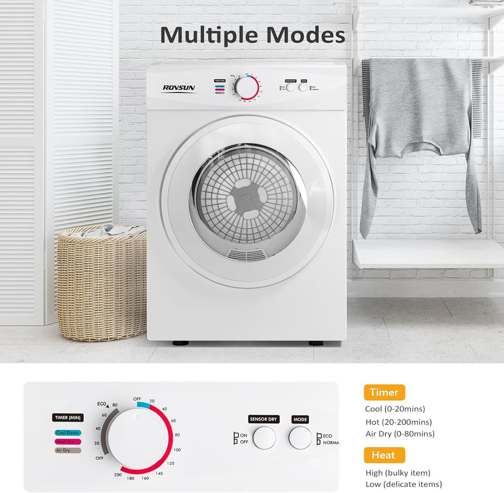 1.8 Cu.Ft Portable Clothes Dryer, Front Load Dryer Machine, Compact Laundry Dryer with Stainless Steel Tub for Apartment, Home, Dorm (Classic Knob Control)
