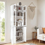 85.5" Tall Bookshelf Single Pack - Half Glass Door Design, White 7 Tier Book Shelf, Curio Cabinets with Storage