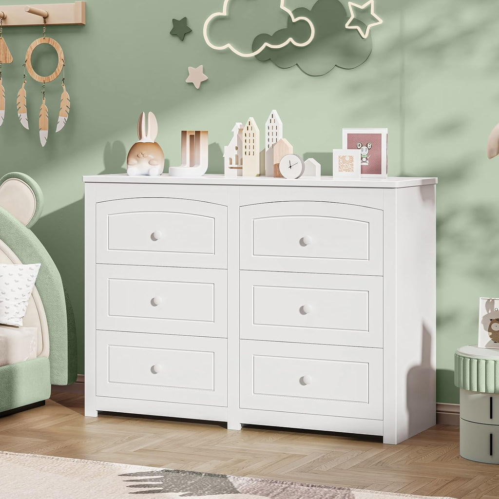 Kids Dresser Cabinet with 6 Drawers and Large Table Top, Multi-Functional Chest of Drawers, Baby Dresser, Kids