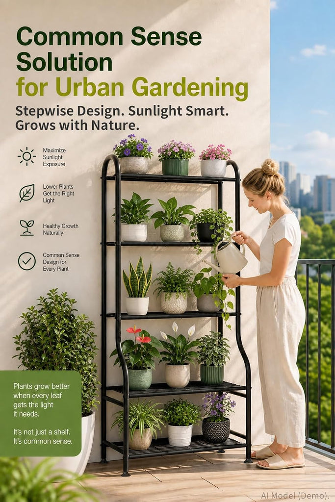 5-Tier Metal Plant Stand - Heavy Duty Indoor Outdoor Flower Shelf for Multiple Pots, 65" Tall Vertical Holder with