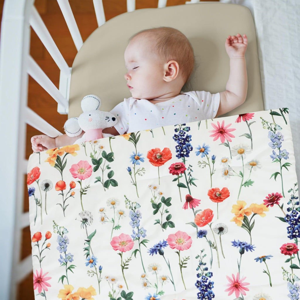 4 Piece Spring Flower Crib Bedding Set Skirt Blanket Sheet