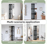 Bifold Closet Doors,Folding Door for 30" x 80" Opening,3-Lite Tempered Frosted Glass,Black Interior 