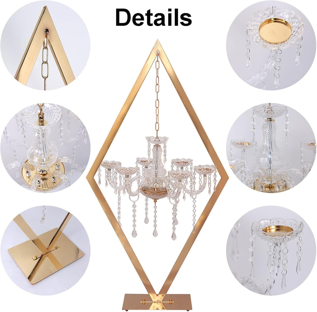 45" Gold Wedding Candelabra Set of 4 | Tall Crystal-Accent Centerpieces with Acrylic Diamond Drops for Reception