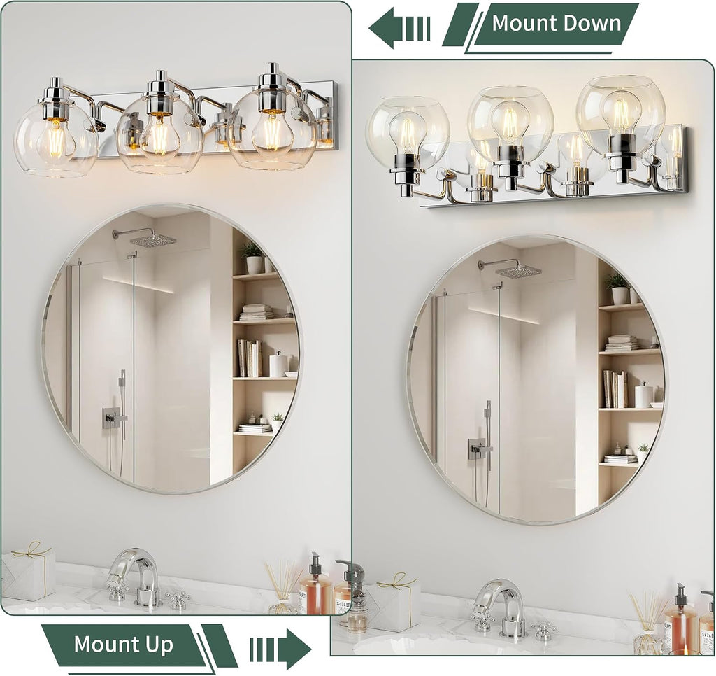 3 Light Bathroom Light Fixtures-Chrome Bathroom Vanity Lights, Modern Vanity Lights 3-Light Bathroom Lighting