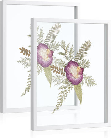 Floating 11x14 Picture Frame White Double Glass Frame Set of 2 | Tempered Double Glass, Wall Display, Pressed Flower