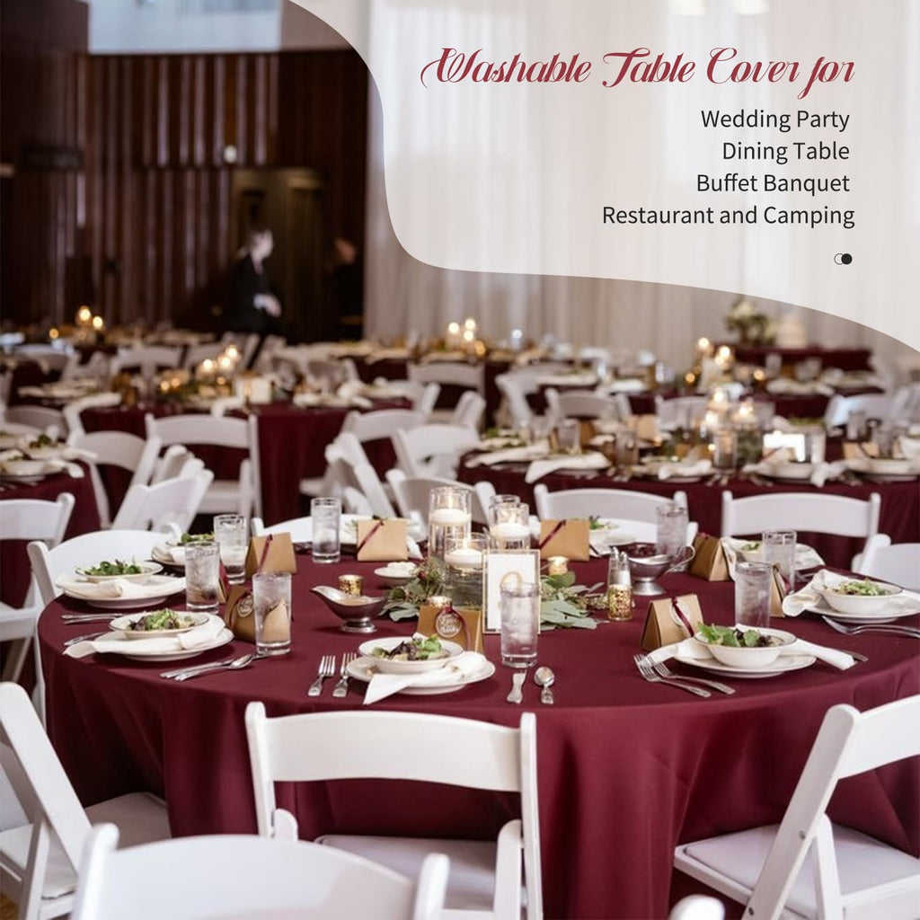 10 Packs Burgundy Round Tablecloth - 120 Inch, Polyester