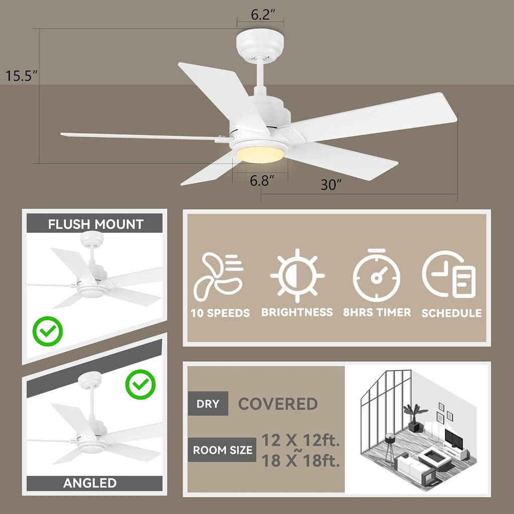 60 Inch DC Ceiling Fans with Lights and Remote Control, Modern Ceiling Fan Works with APP/Alexa/Google Assistant/Siri