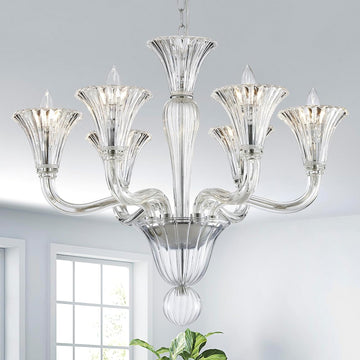 6 Light Crystal Chandelier, Modern Dining Room Lighting Fixture, Clear Crystal Pendant Light for Bedroom Livingroom, D24xW24xH22, E12 Socket