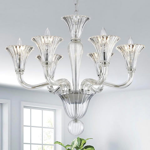 6 Light Crystal Chandelier, Modern Dining Room Lighting Fixture, Clear Crystal Pendant Light for Bedroom Livingroom, D24xW24xH22, E12 Socket A100-B0DSPNSJZK