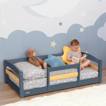 Toddler Bed with Rails | Low Montessori Floor Bed Frame for Kids | Standard Crib Size Wooden Frame for Independent