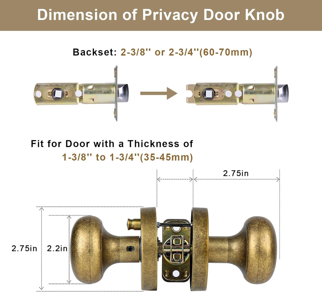 Antique Brass Bronze Door Knob Privacy Door Knobs Interior with Push-Button Vintage Door Knob with Lock and Bathroom