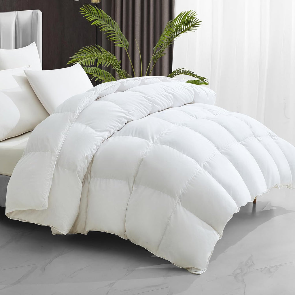 Feather Down Comforter Queen All Season White Down Duvet Insert Ultra Soft 100% Cotton Cover Fluffy 