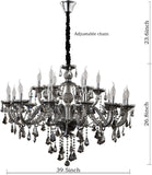 Modern Luxury K9 Crystal Chandelier 18 Light Large Smoky Gray Crystal Chandelier Lighting 39.5" E12 Crystal Pendant Light Fixtures for Living Room, Stair,Store (Double Layer 12+6 Lights) A110-B0C61H1CQC