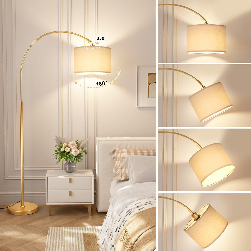 Dimmable Arc Floor Lamp with Remote, Color Temp Adjustable, Gold