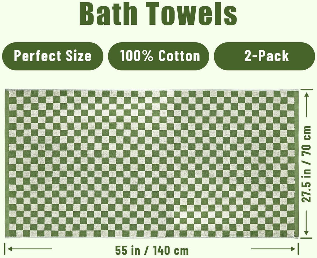 Bath Towels Set of 2 - Luxury Cotton Bathroom Shower Towels Body 55"x27.5" | Absorbent, Quick Dry, 520GSM, Green