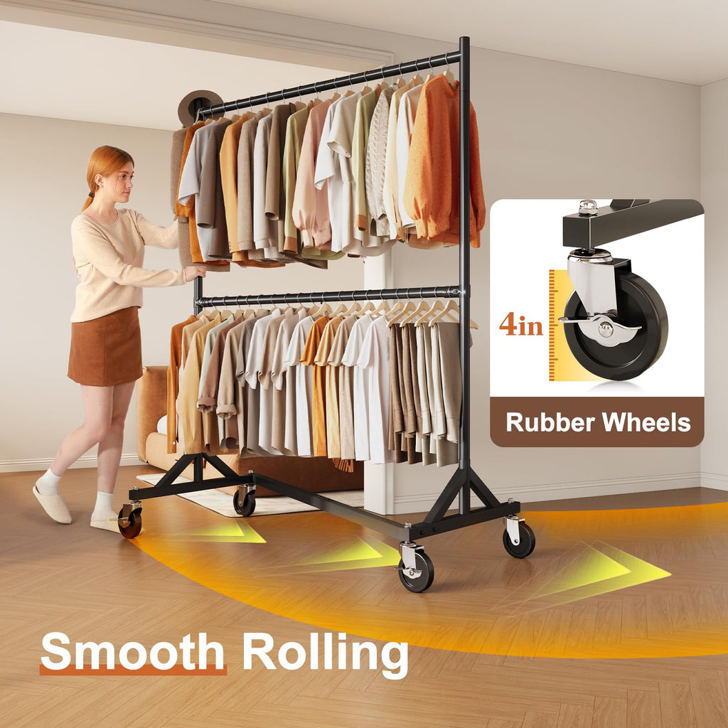Z Rack, Clothes Rack Hold 550LB Adjustable Height Double Rod Black
