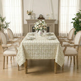 Bow Tablecloth 60×84 Inch Rectangular, Beige Soft Plush Faux Fur Jacquard Bow Table Cover, Seasonal 