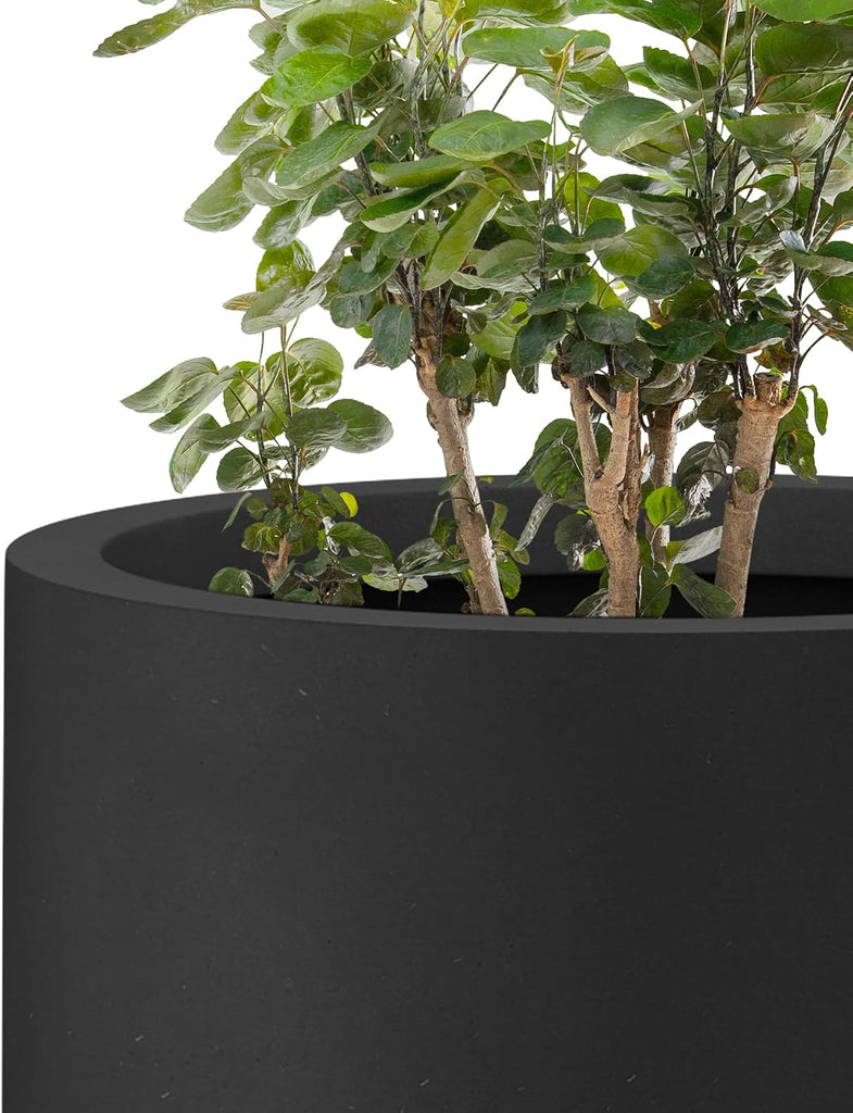 Large Round Tapered Black Concrete Planter 24" Tall, Outdoor | Rubber Plug for Indoor, Drainage for Garden