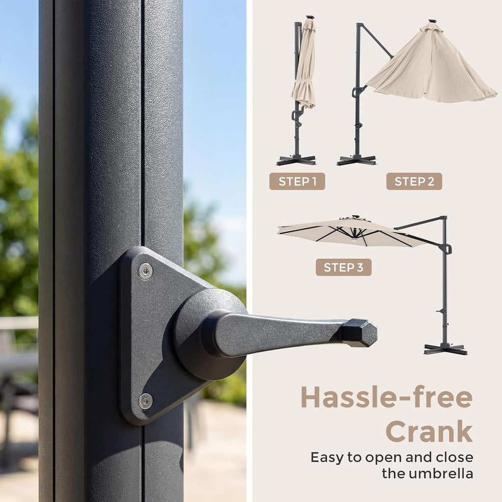10ft Patio Umbrella with Solar Lights, Offset Cantilever Square Outdoor Umbrella with 35 LED Lights, Aluminum Pole