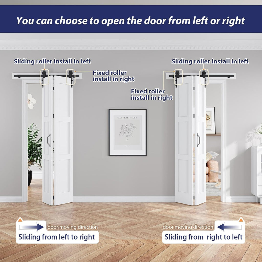 30X84(Double 15x84) White Bifold Barn Door Sliding Bi fold Doors Bi-fold Folding with 34" Hardware K