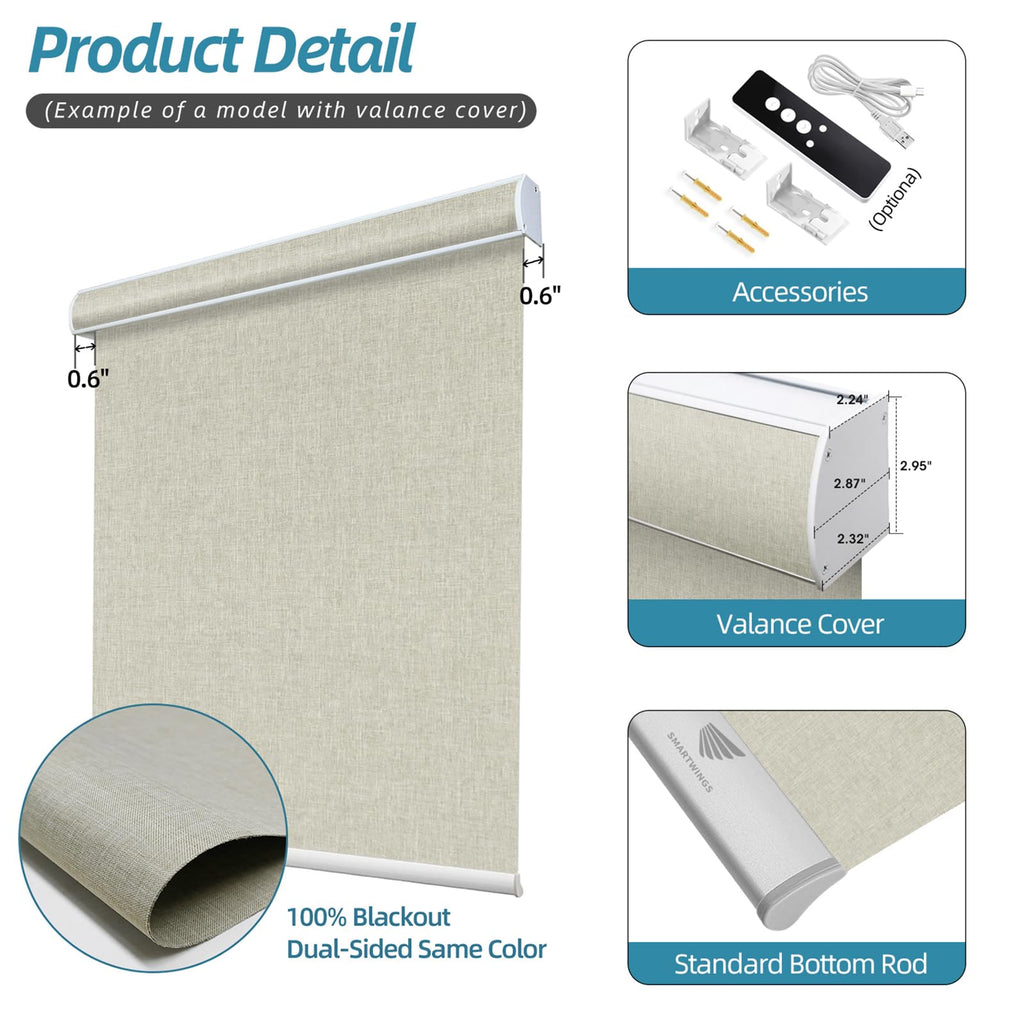 Motorized Matter Roller Window Shades, Essential Cream