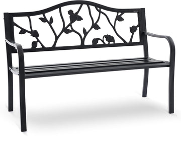 50" Strawberry Outdoor Garden Bench, Weatherproof Sturdy Cast Iron Metal Frame Patio Park Bench for Porch Yard Lawn
