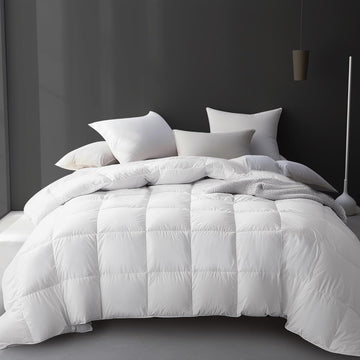 Luxury White Goose Feather Down Fiber Comforter Full Queen, 100% Cotton All Season Duvet Insert Quee