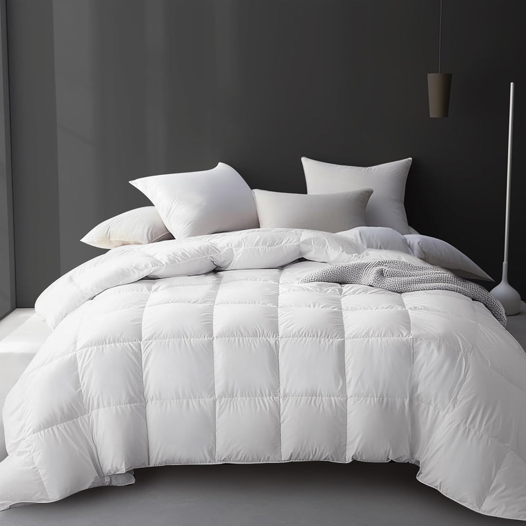 Luxury White Goose Feather Down Fiber Comforter King, 100% Cotton All Season Duvet Insert King